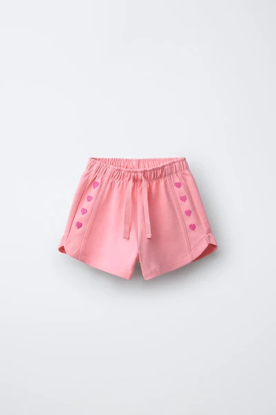 SHORT EN MOLLETON INTERLOCK CŒURS BRODÉS