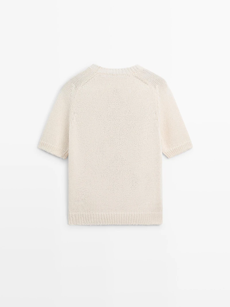 Short sleeve knit argyle sweater