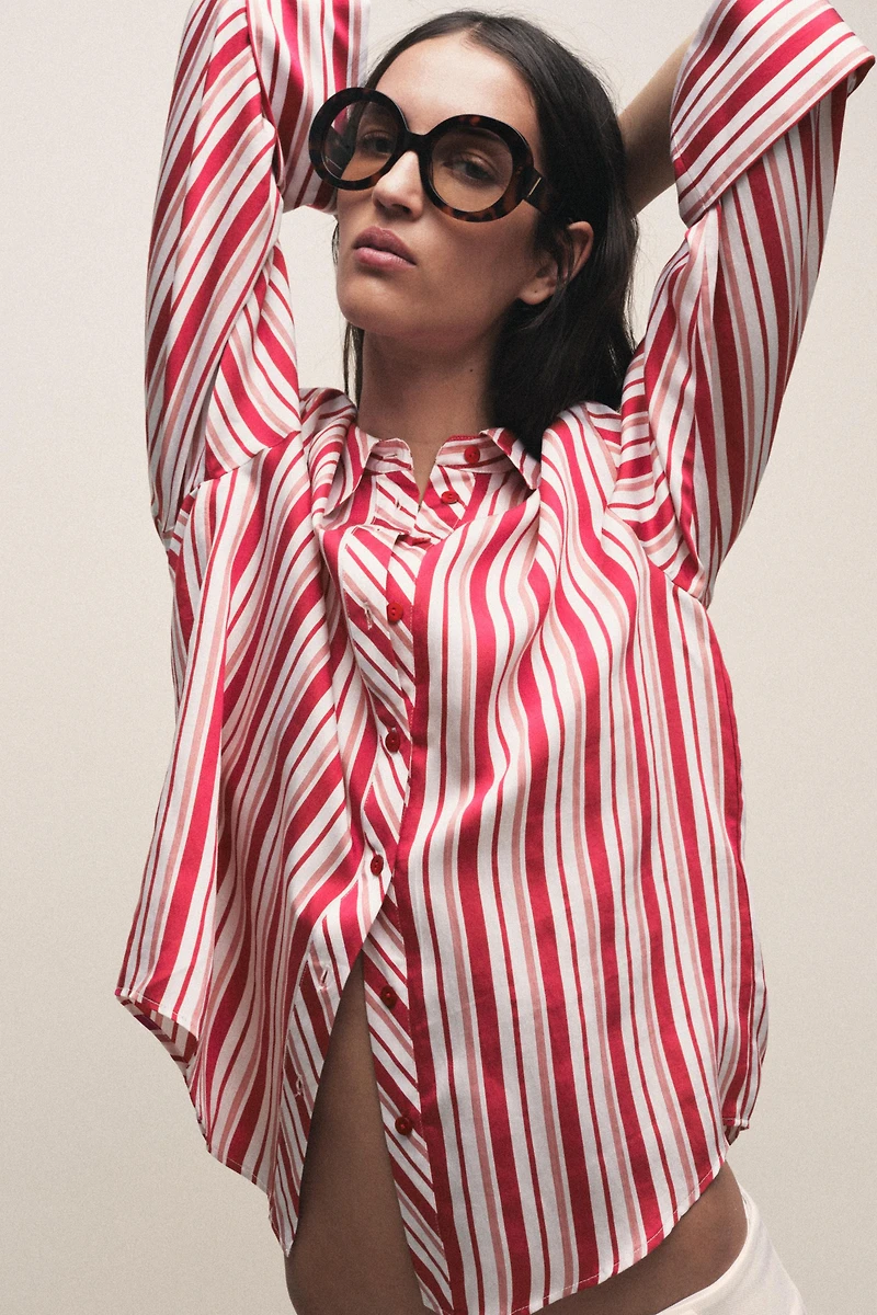 STRIPED TURN-UP SLEEVE SHIRT