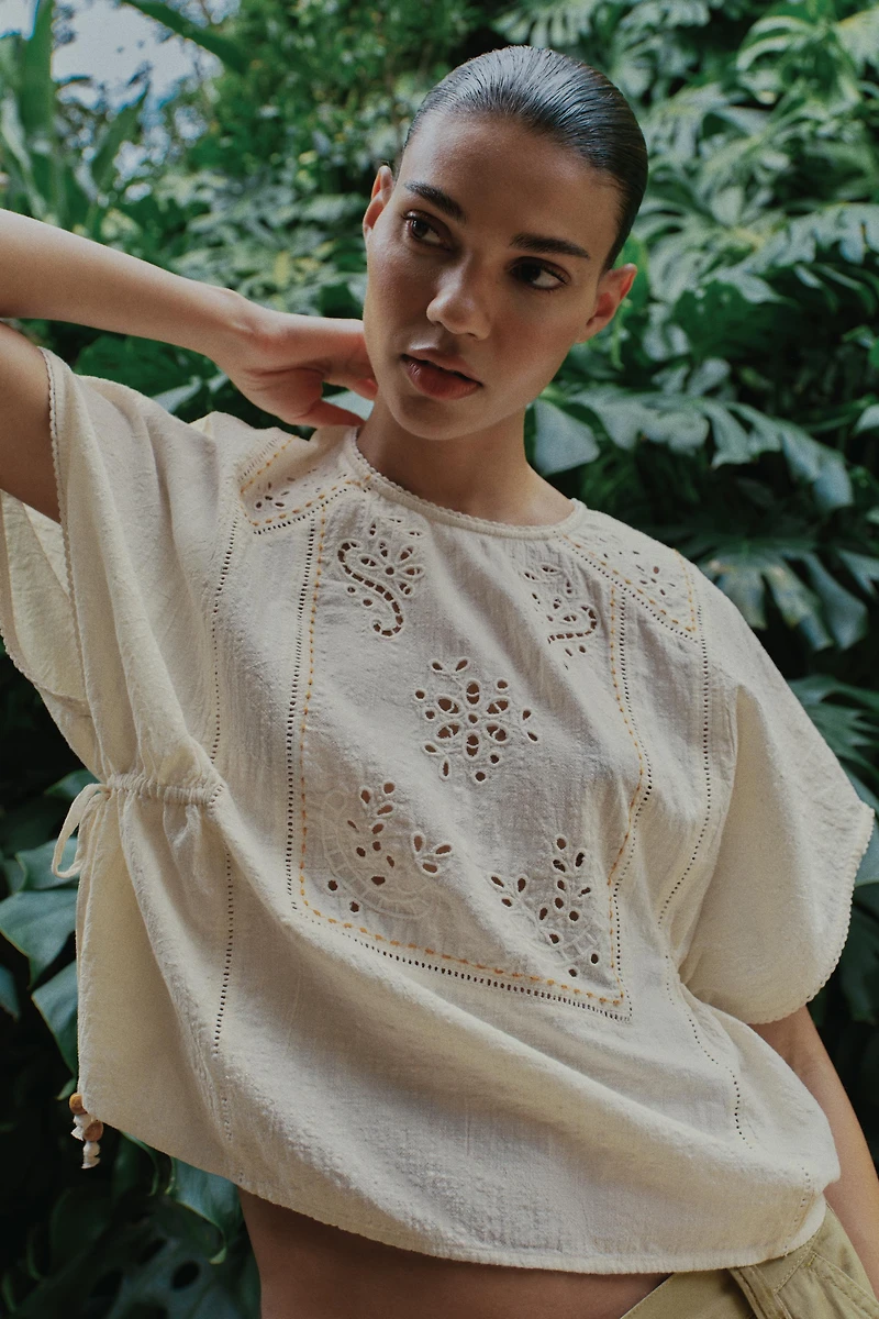 EMBROIDERED TOP WITH SIDE LACING