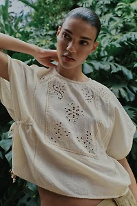 EMBROIDERED TOP WITH SIDE LACING