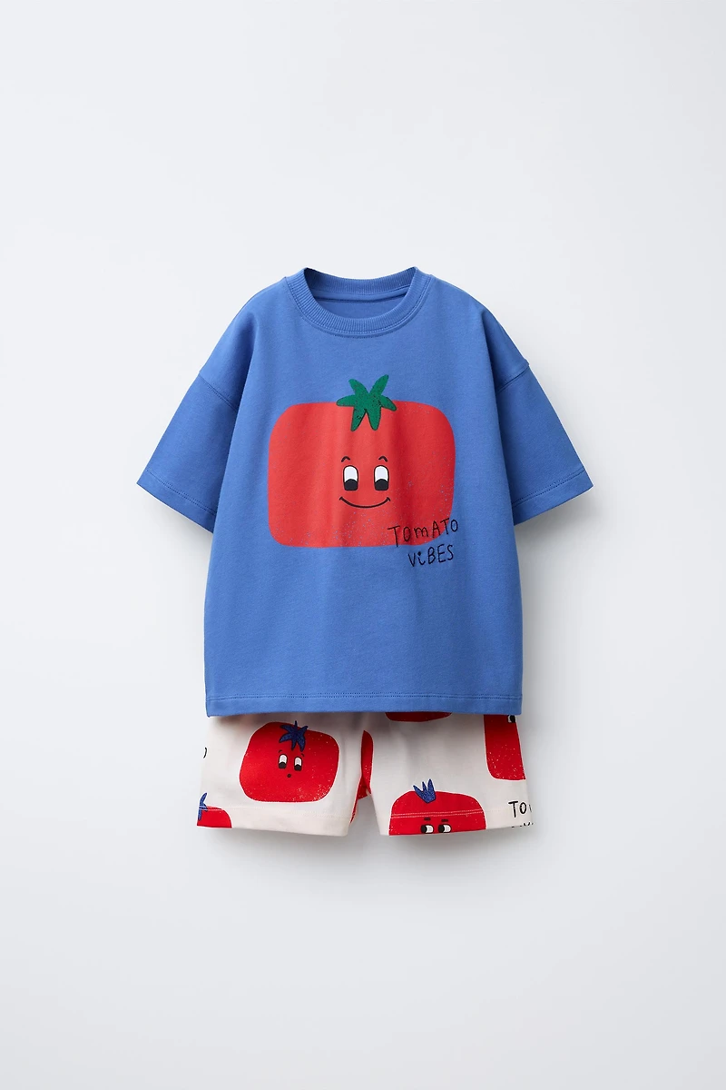 ENSEMBLE DE JOGGING T-SHIRT ET BERMUDA TOMATES