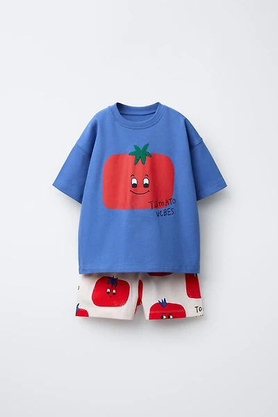 TOMATO PRINT JOGGING T-SHIRT AND BERMUDA SET