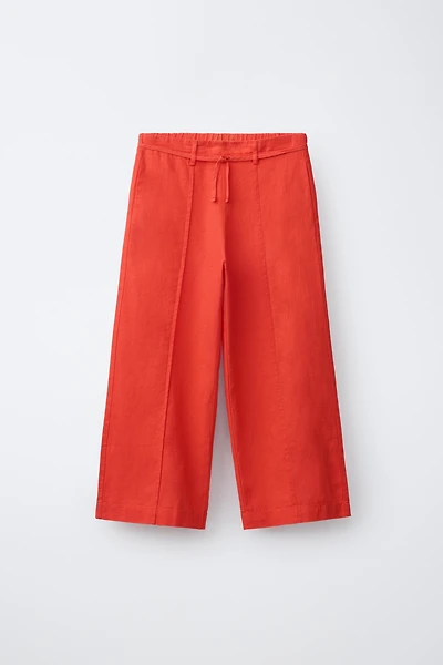 WIDE LEG LINEN DRAWSTRING PANTS