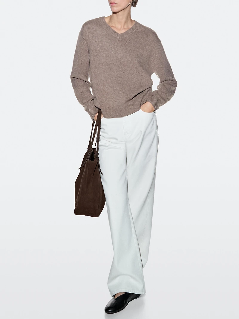 Split suede leather shopper bag