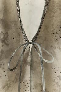 BEADED PRINT ORGANZA KIMONO