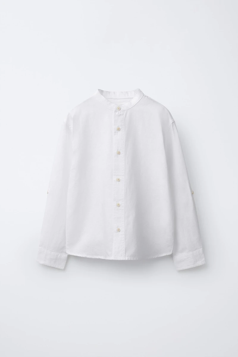 LINEN AND COTTON MANDARIN COLLAR SHIRT