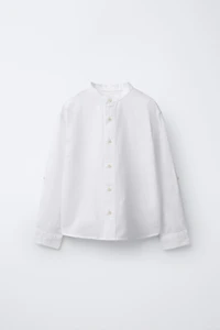 LINEN AND COTTON MANDARIN COLLAR SHIRT