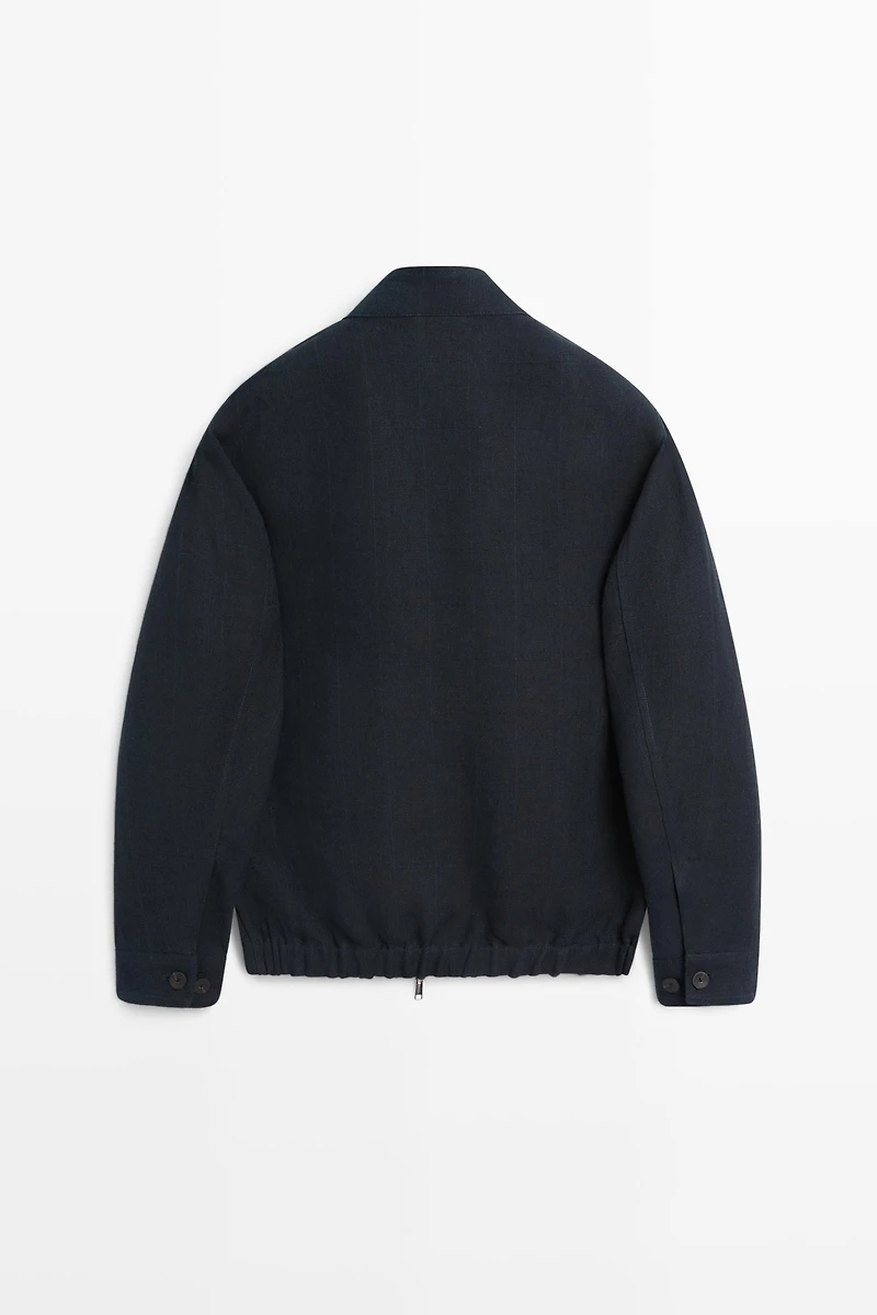 100% linen banded collar jacket