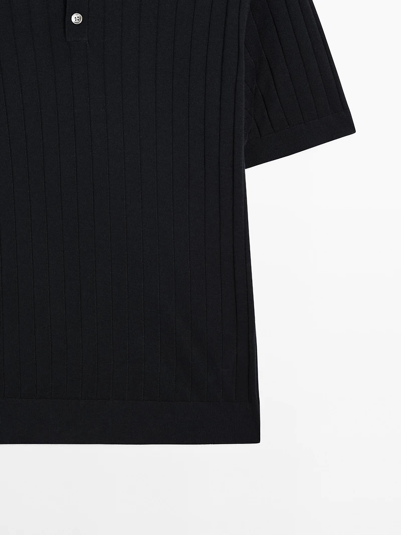Ribbed knit polo shirt