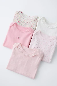 FIVE-PACK SHORT SLEEVE FLORAL & STRAWBERRY BODYSUITS