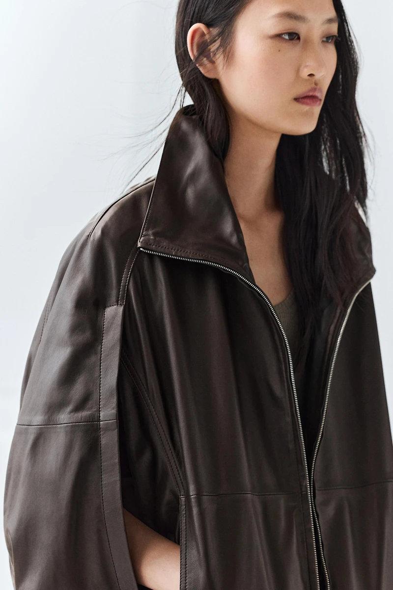 Veste bomber sans manches en cuir nappa