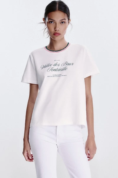 T-SHIRT TEXTE COL TRICOT