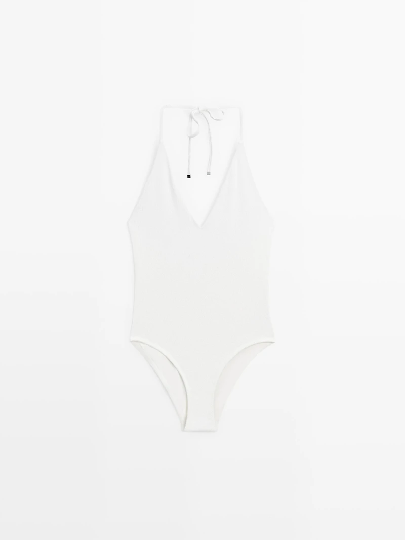 Textured V-neck swimsuit