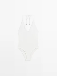 Textured V-neck swimsuit