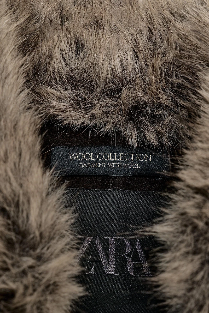 WOOL BLEND COAT WITH FAUX FUR COLLAR ZW COLLECTION