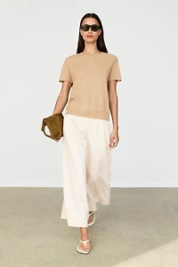 100% cashmere short sleeve knit sweater