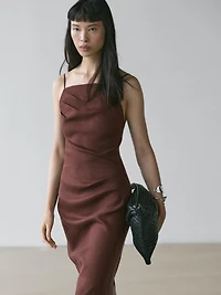Robe midi bretelles lin stretch