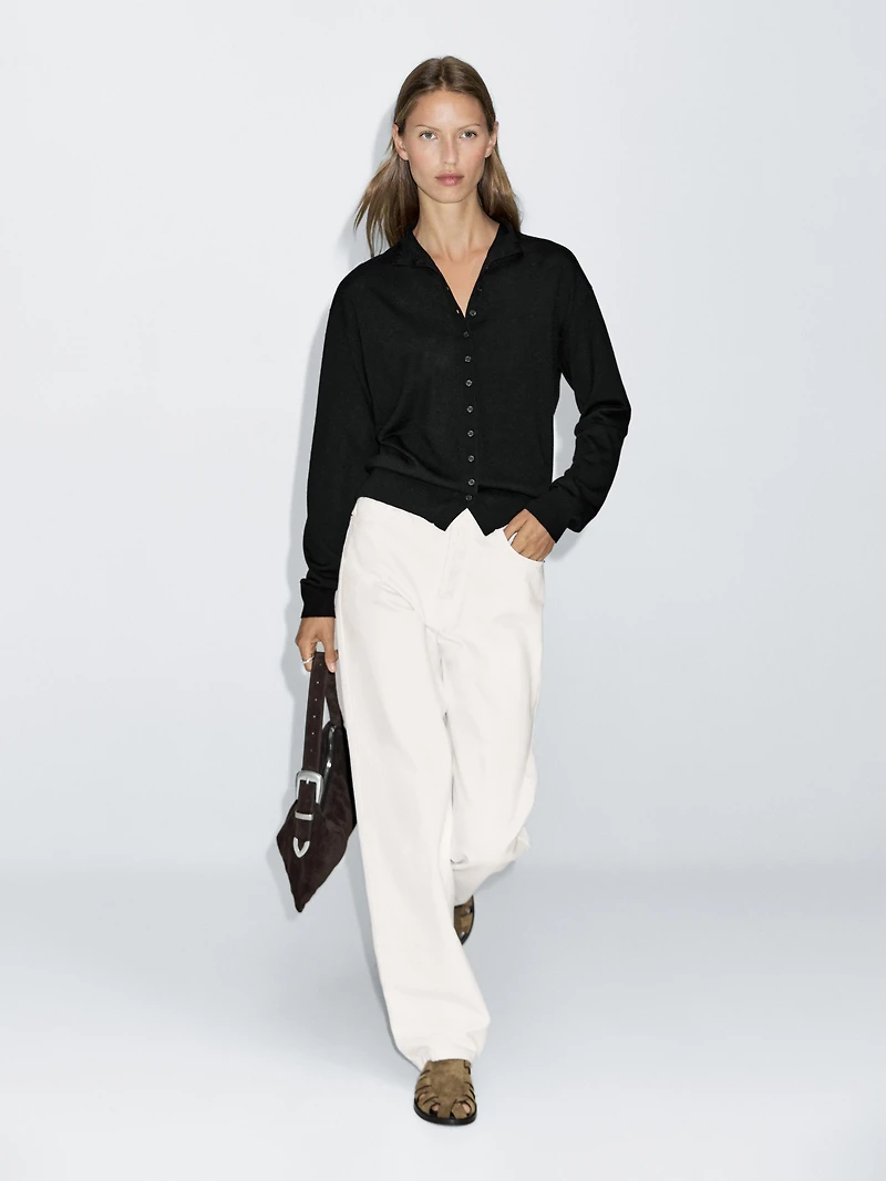 Knit cardigan with mock turtleneck