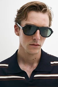 Striped V-neck knit polo shirt