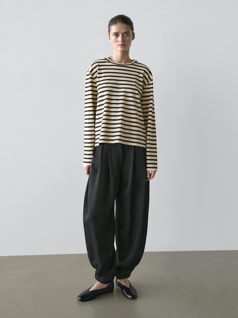 Oversize striped cotton blend T-shirt