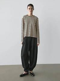 Oversize striped cotton blend T-shirt