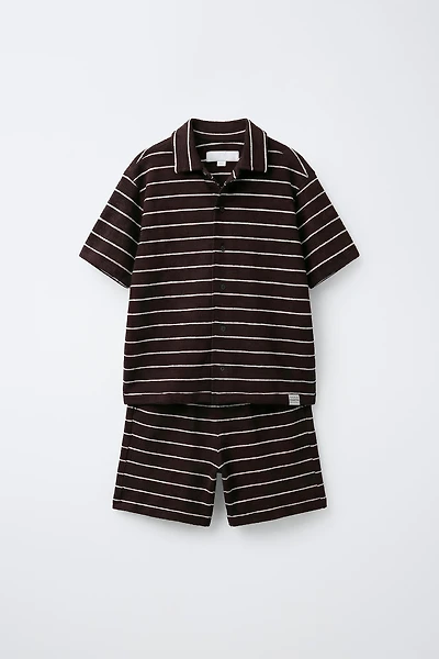 STRIPED WAFFLE SHIRT AND BERMUDA SET