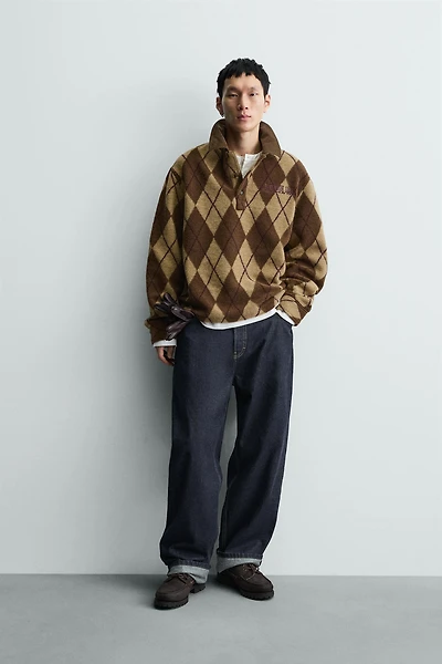 JACQUARD DIAMOND TEXTURE POLO SHIRT