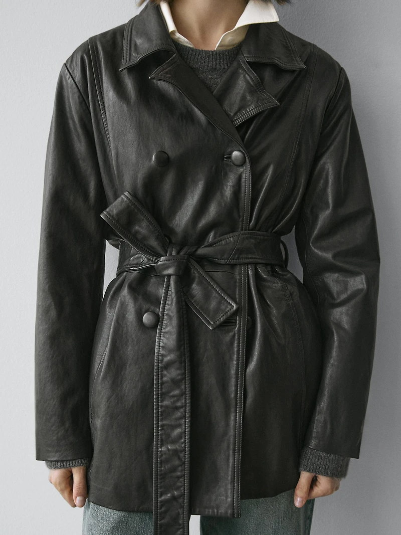 Nappa leather jacket with belt detail