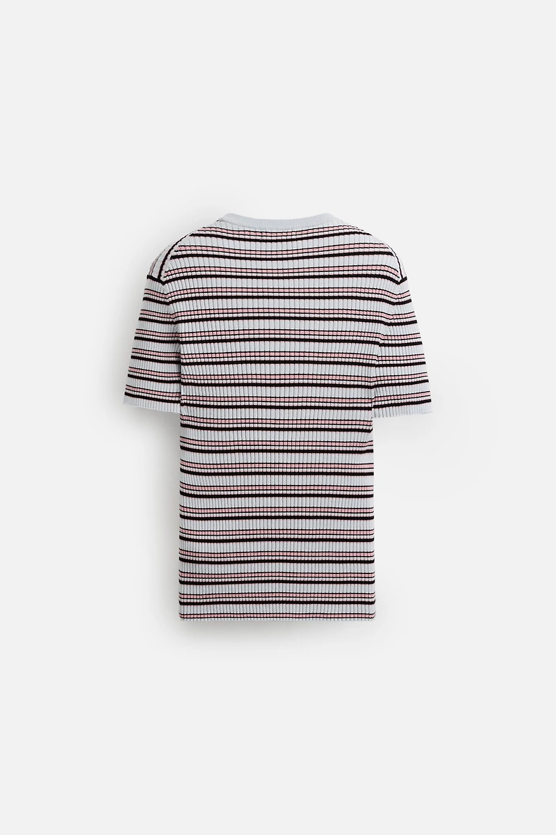 STRIPED RIBBED KNIT T-SHIRT