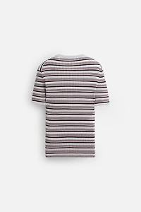 STRIPED RIBBED KNIT T-SHIRT