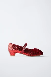 SEQUIN BOW HEELED SHOES