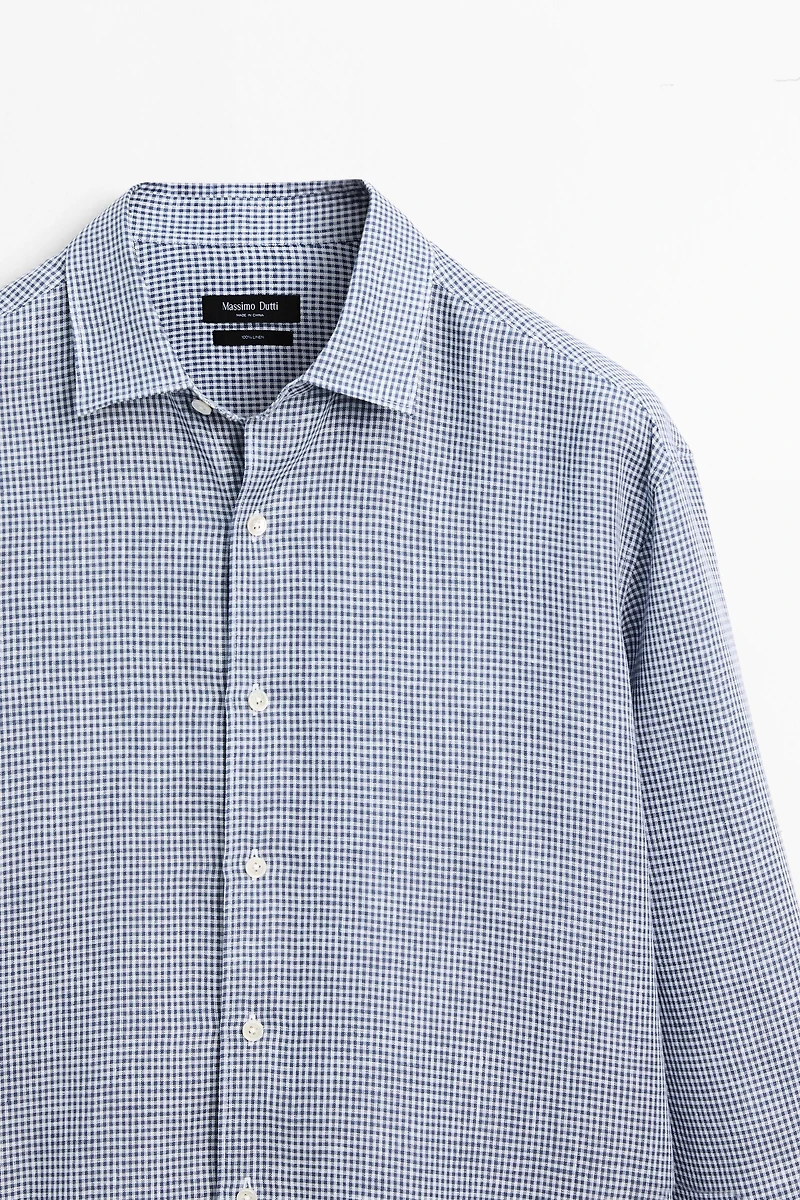 100% linen regular fit gingham shirt