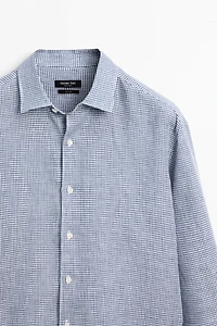100% linen regular fit gingham shirt