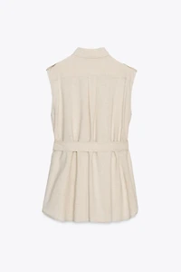 GILET LONG CEINTURE AVEC LIN