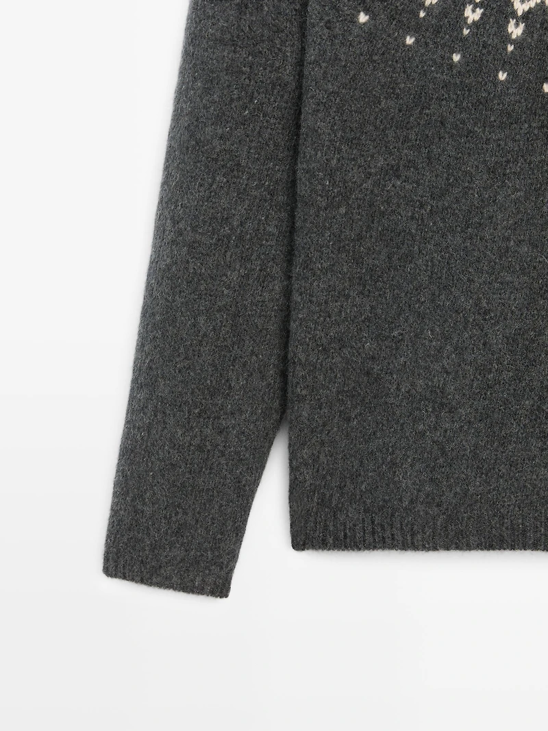 100% wool jacquard knit sweater