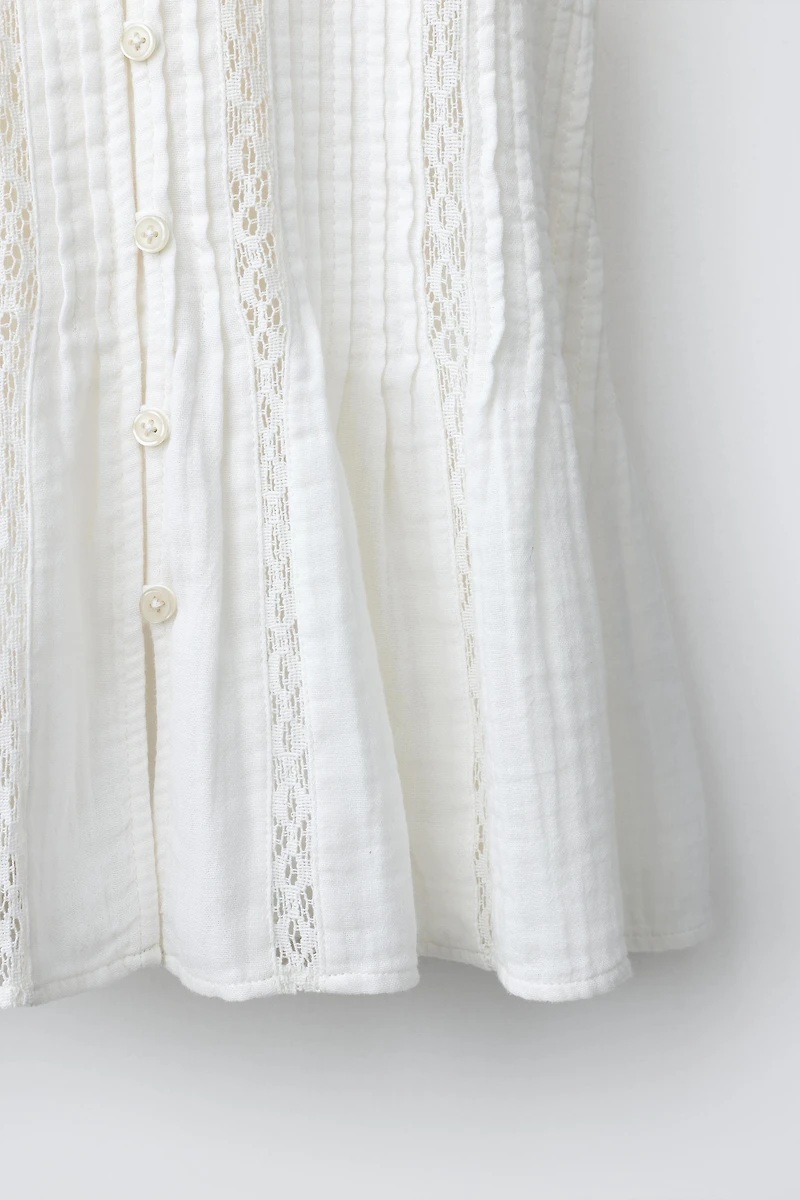 LACE INSERT PIN TUCK BLOUSE