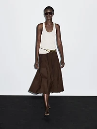 Suede leather flared midi skirt