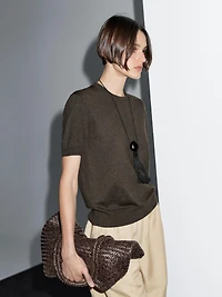 Short-sleeve wool blend knit sweater