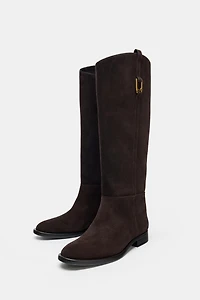 FLAT SPLIT LEATHER RIDING BOOTS