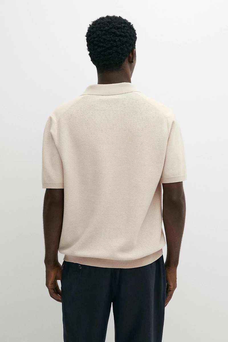 100% cotton contrast knit polo sweater