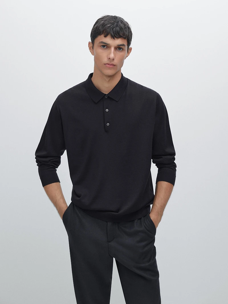 Pull polo en maille 100 % laine mérinos
