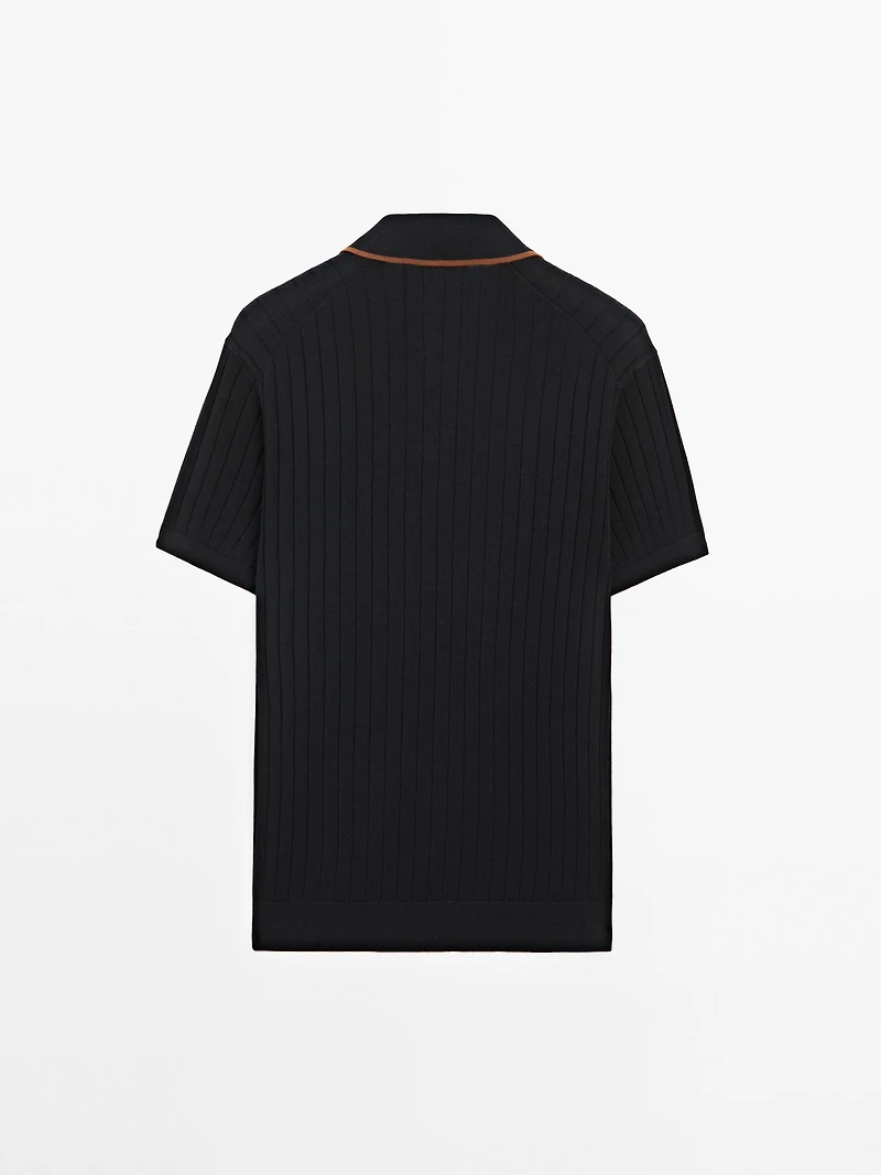 Ribbed knit polo shirt