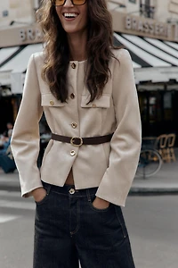 FAUX SUEDE BELTED BLAZER