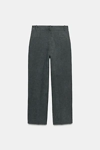 STRIPED PLEATED STRAIGHT LEG PANTS