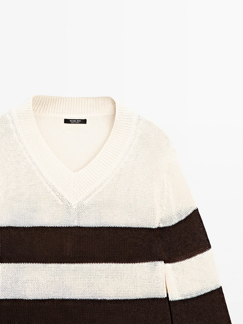 Striped cotton blend knit sweater