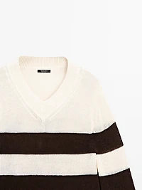 Striped cotton blend knit sweater