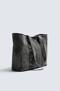 WASHED-EFFECT DENIM SHOPPER BAG