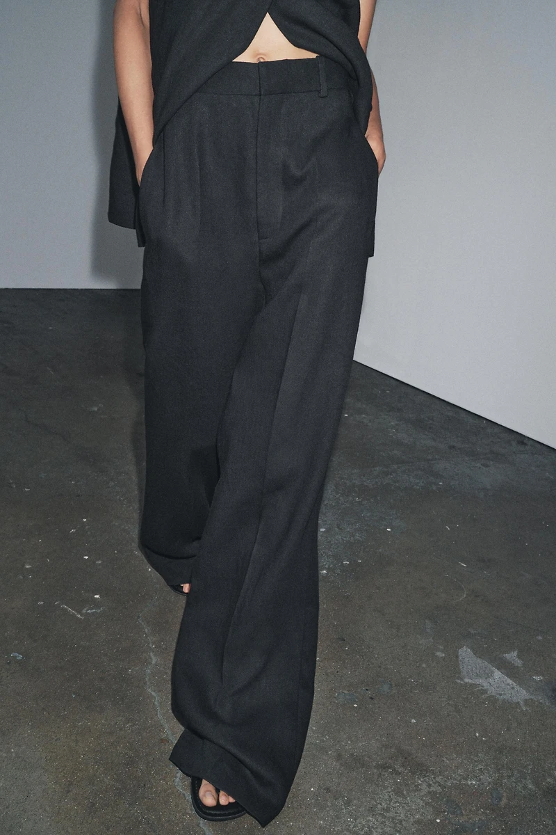 LINEN BLEND BUCKLE PANTS ZW COLLECTION