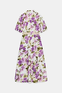 ROBE MI-LONGUE CEINTURE IMPRIMÉ FLORAL